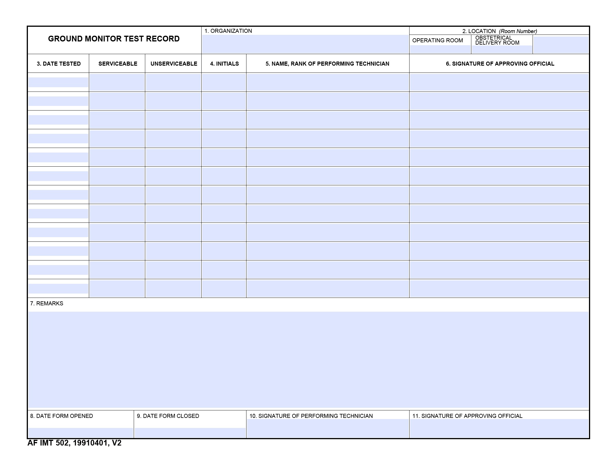 AF Form 502 - Ground Monitor Test Record PDF